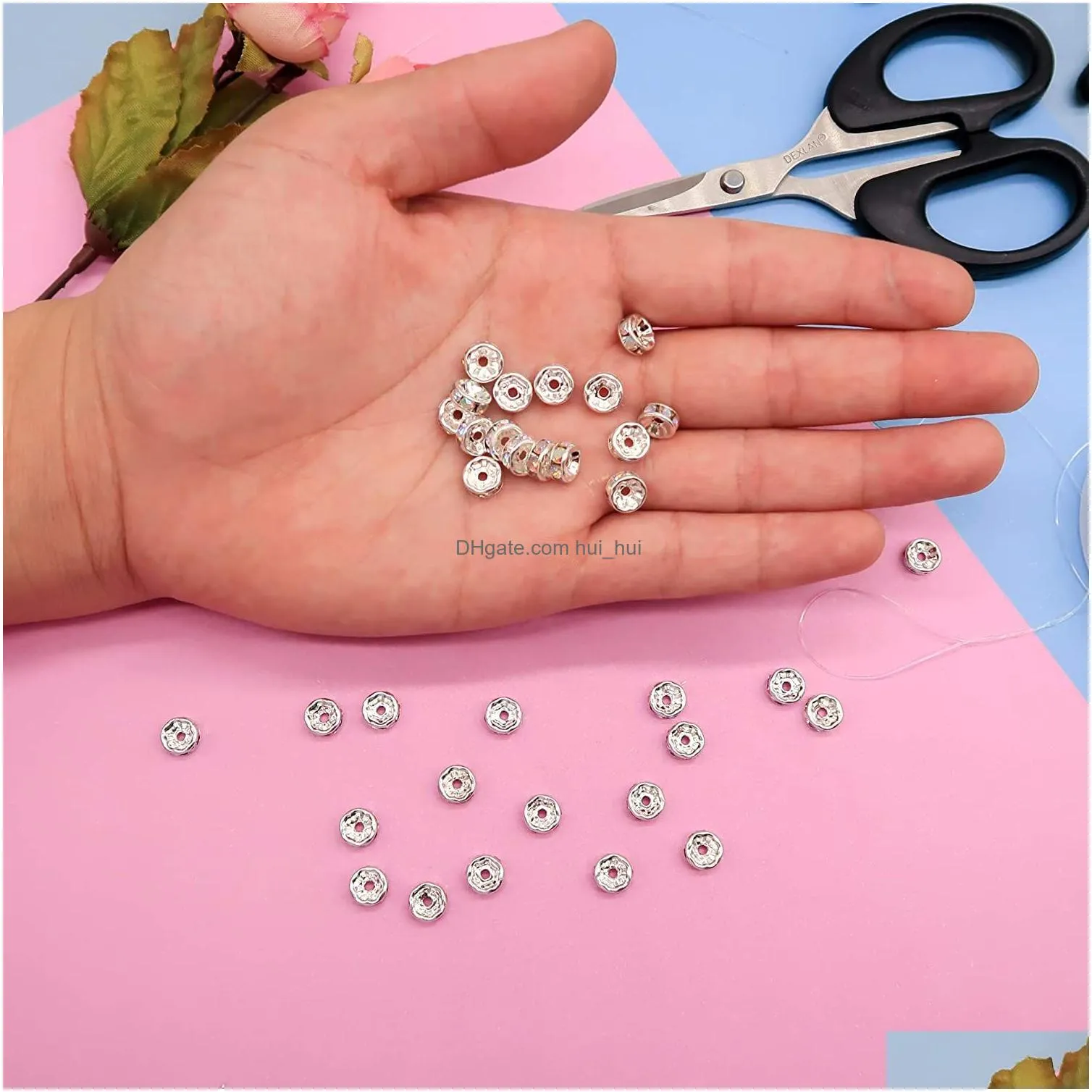 tsunshine 100pcs rondelle spacer crystal charms beads silver plated czech rhinestone loose bead for jewelry making diy bracelets 182c