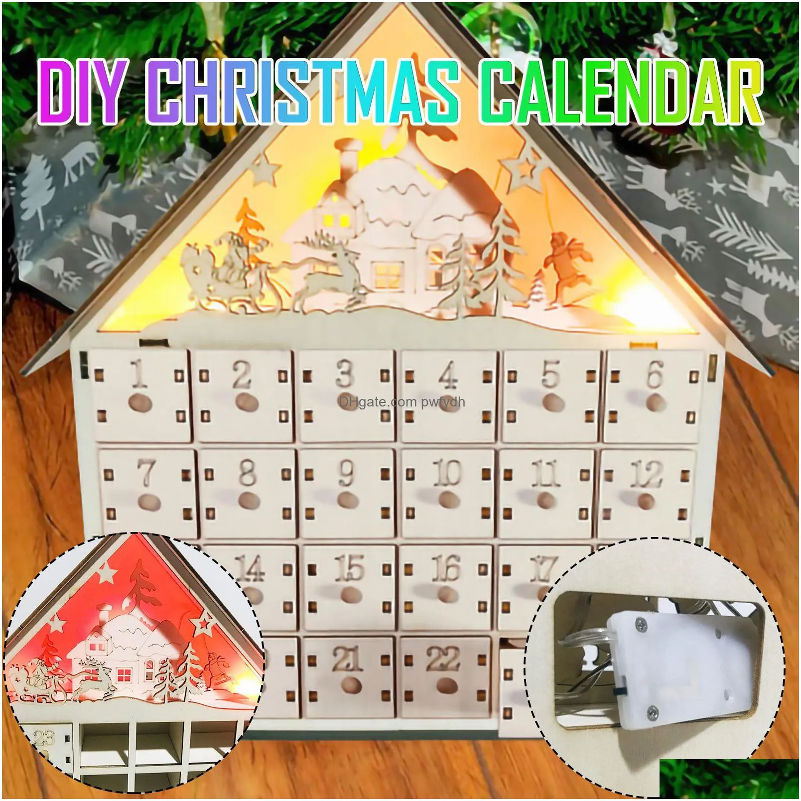 wooden christmas advent calendar with 24 drawers house decor diy wedding ornaments jewelry box christmas countdown calendar 201204