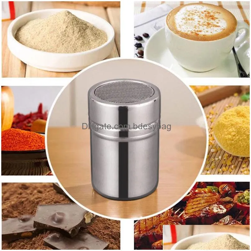 stainless steel chocolate sugar shaker coffee dusters powder cinnamon dusting tank kitchen filter cooking tool lx3192