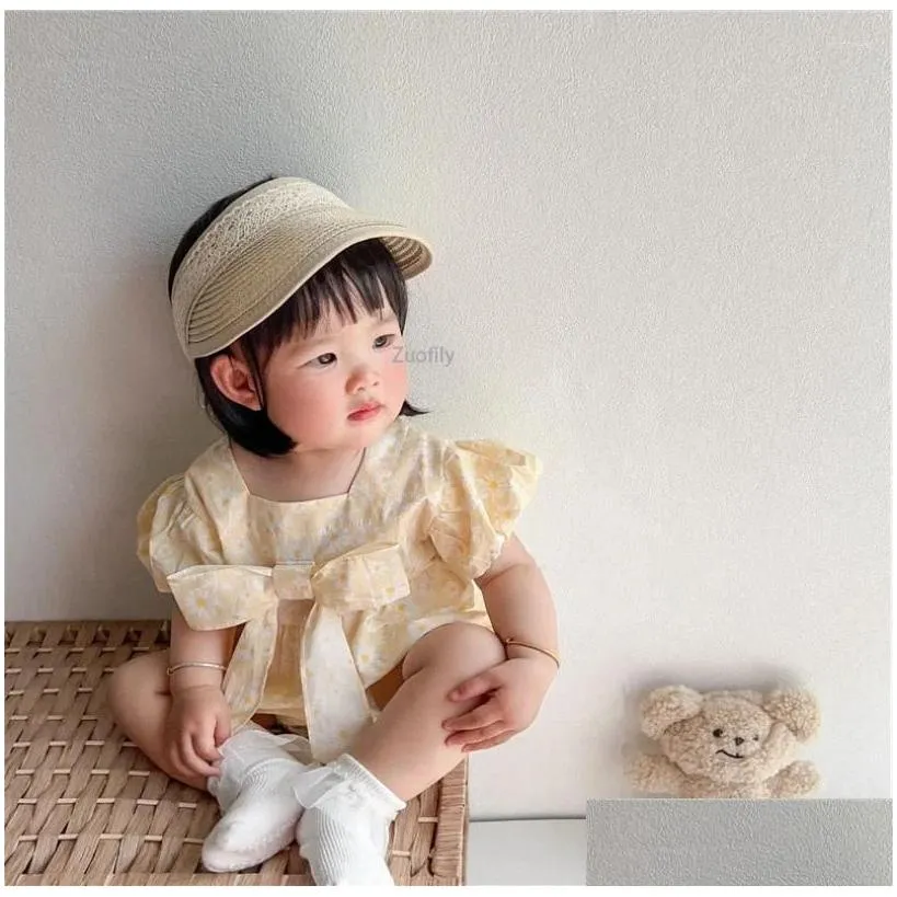 Hair Accessories Baby Summer Hat Straw Visor Cap Woven Sun Protection Beach Lace Girls Hats For Kids Infant Born Boys Caps