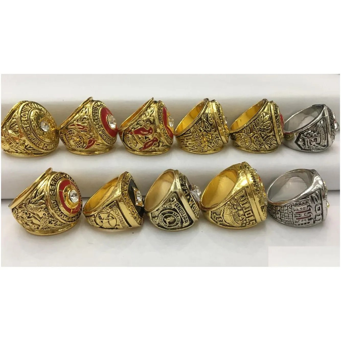 Cluster Rings 11Pcs Slc Baseball World Series Team Championship Ring Set With Wooden Display Box Souvenir Men Fan Gift Drop Wholesale Dhygd