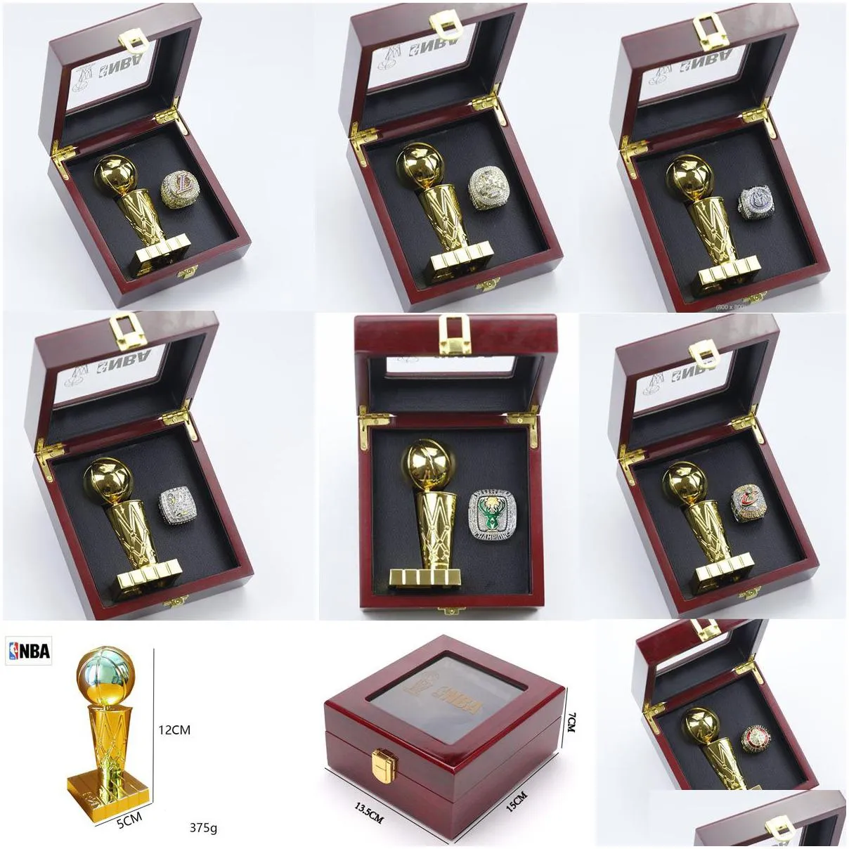 Solitaire Ring 56Pcs 1967 To 2023 Basketball Team Champions Championship Ring Trophy With Wooden Display Box Set Sport Souvenir Men Wo Dhehu