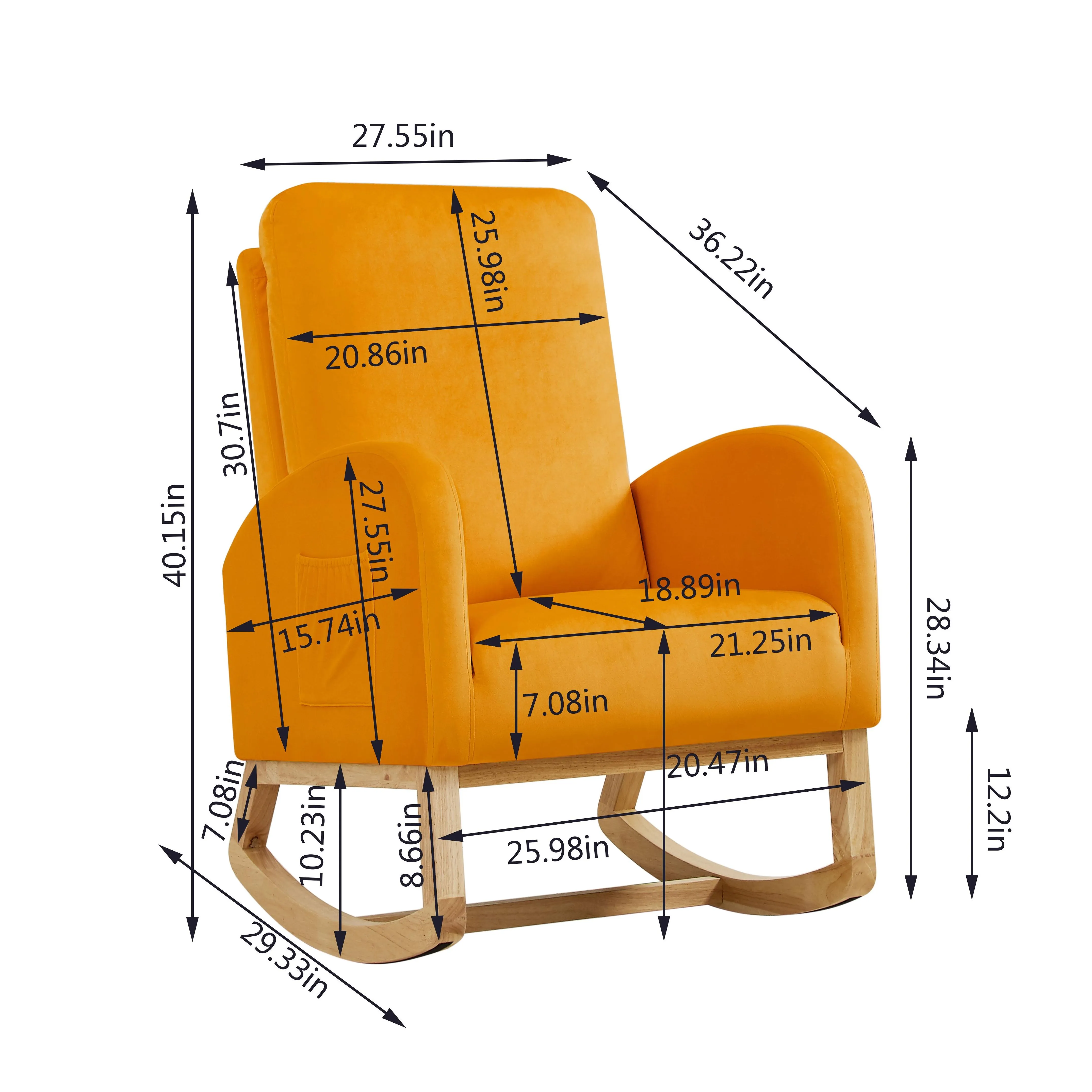 Rocking Chair Mid-Century Modern Rocking Armchair Upholstered Tall Back Accent Glider Rocker,Orange