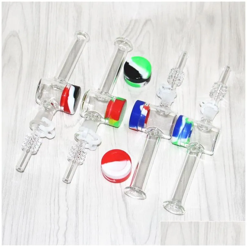 hookahs 7.5 inch glass nectar with 10mm 14mm quartz tips keck clip 5ml silicone container reclaimer nector for smoking