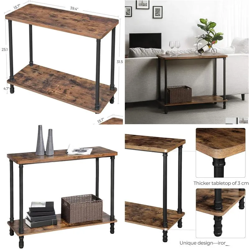 Console Sofa Iron Pipe Legs and 12 Inch Thick Top Easy Assembly Accent Table for Hallway Entryway Living Room3218801