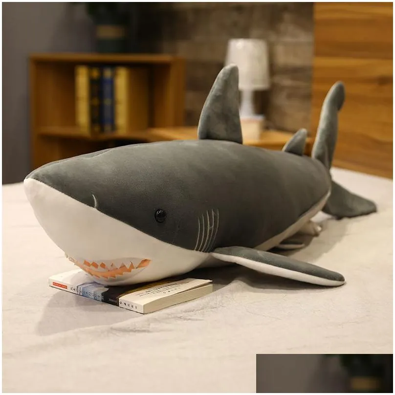 Plush Dolls Big Size Soft Toy Plush Simation Shark Stuffed Toys Slee Cute Pillow Cushion Animal Gift For Children 220409 Drop Delivery Dhsxq
