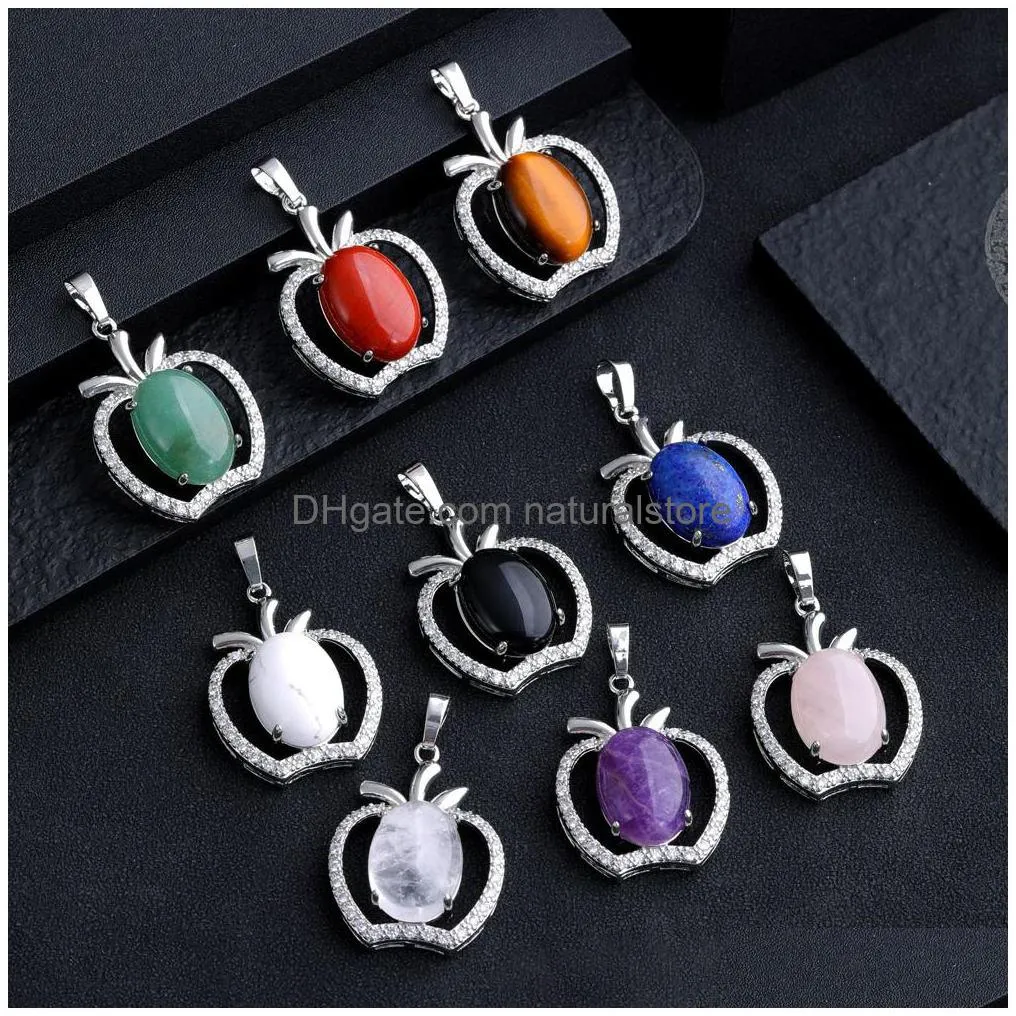 Charms Natural Stone Crystal Carving Oval  Charms Tiger Eye Rose Quartz Rhinestone Women Pendants For Necklace Jewelry Making Dro Dhzdv