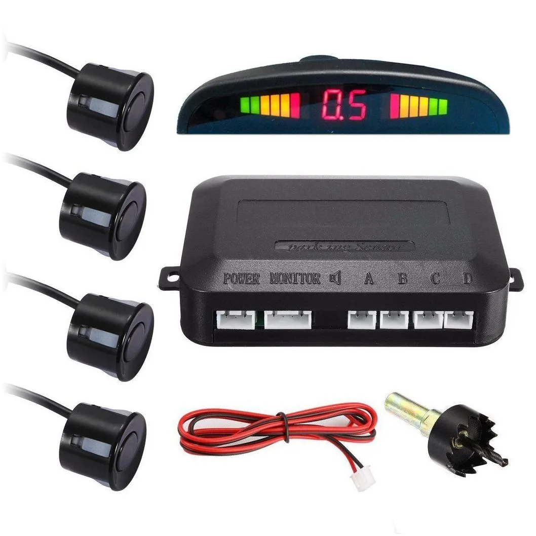 car auto vehicle reverse backup radar system with 4 parking sensors distance detection and led distance display sound warning