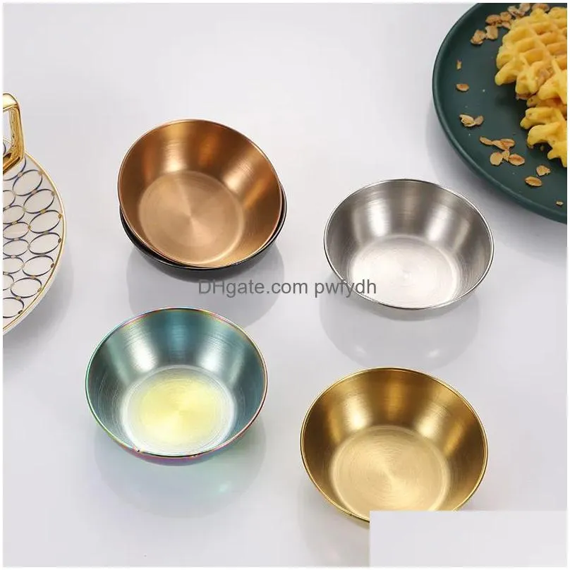 stainless steel round seasoning dishes bowls condiment cups sushi dipping small dish bowl saucers mini appetizer plates 0601