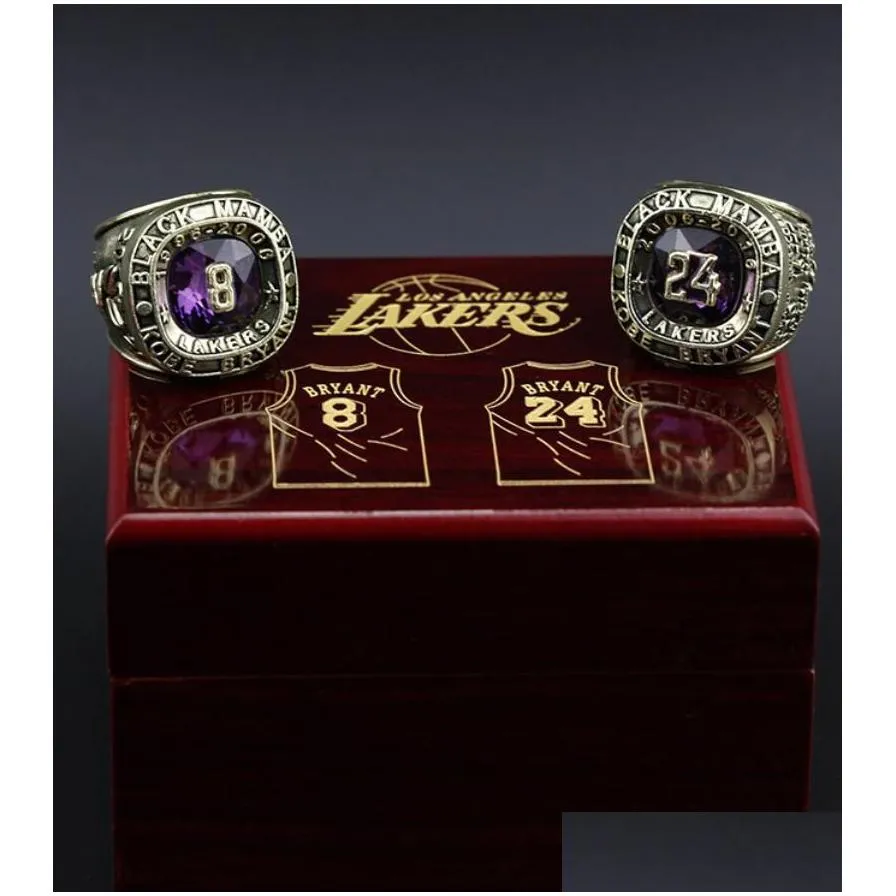 Cluster Rings 2Pcs 8 24 Bryant Basketball Team Champions Championship Ring With Wooden Box Sport Souvenir Men Fan Gift 2023 Wholesale Dhmp7