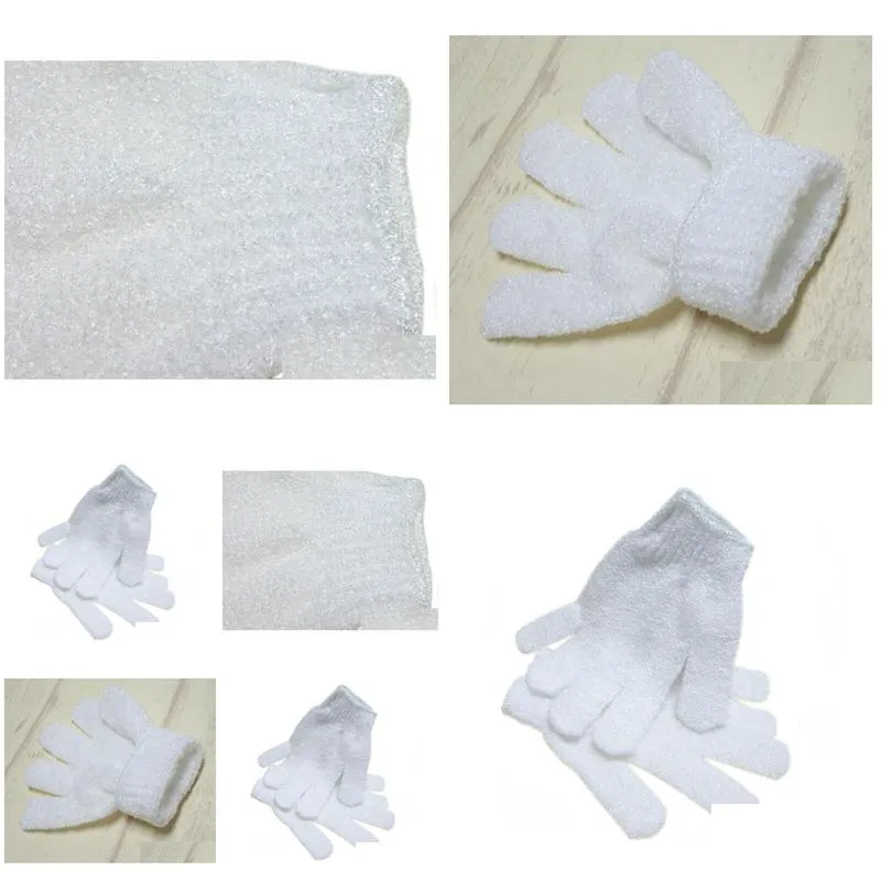 White Nylon Body Shower Bath Gloves Exfoliating Bath Glove Body Scrubber Glove Body Spa Massage Dead Skin Cell Remover