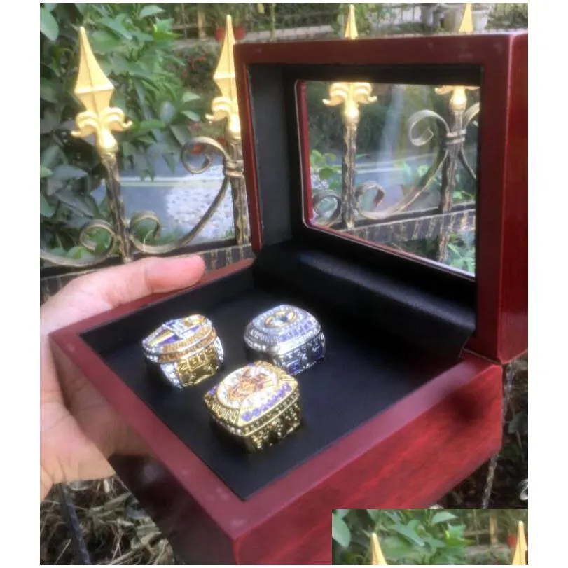 Cluster Rings 3Pcs Lsu Tiger S Orgeron Nationals Team Champions Championship Ring With Wooden Box Sport Souvenir Men Fan Gift Wholesal Dh92E
