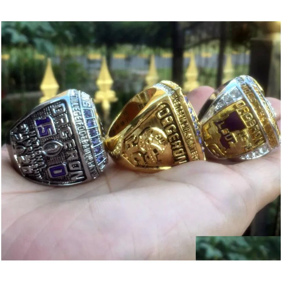 Cluster Rings 3Pcs Lsu Tiger S Orgeron Nationals Team Champions Championship Ring With Wooden Box Sport Souvenir Men Fan Gift Wholesal Dh92E