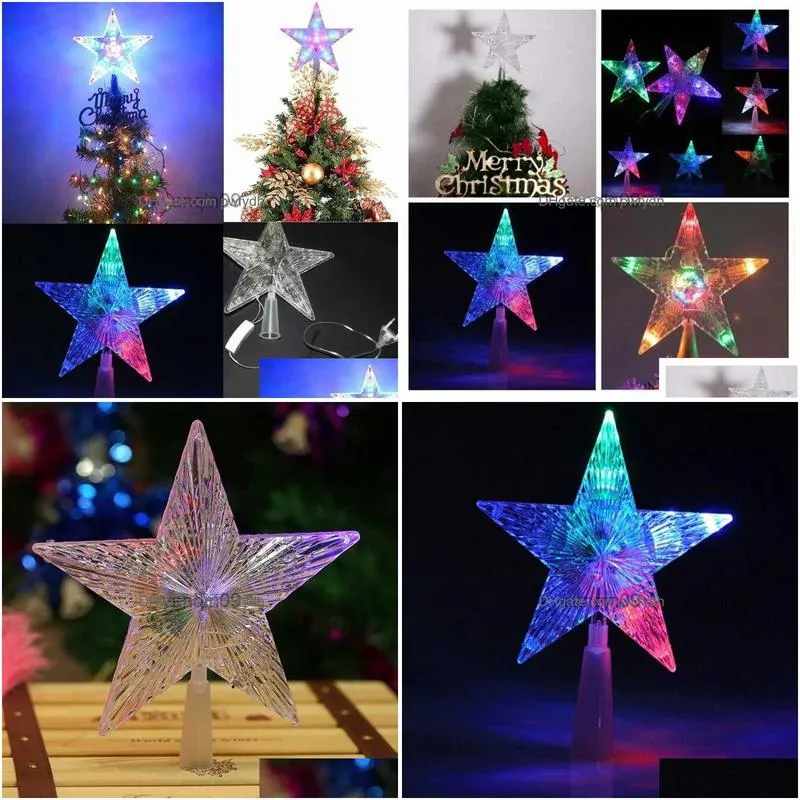 christmas decorations 1pcs color changing xmas christmas tree topper star shiny rotating light party led lamp decoration hkd231024