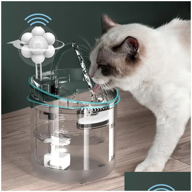 2l fountain for cats wireless motion sensor automatic cat drinker filtered dog water dispenser intelligent pet drinking feeder 220211