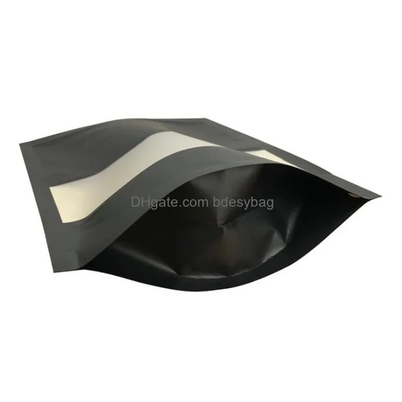 stand up black paper frosted window self seal bag resealable snack biscuit coffee gifts heat sealing packaging pouches lx5031