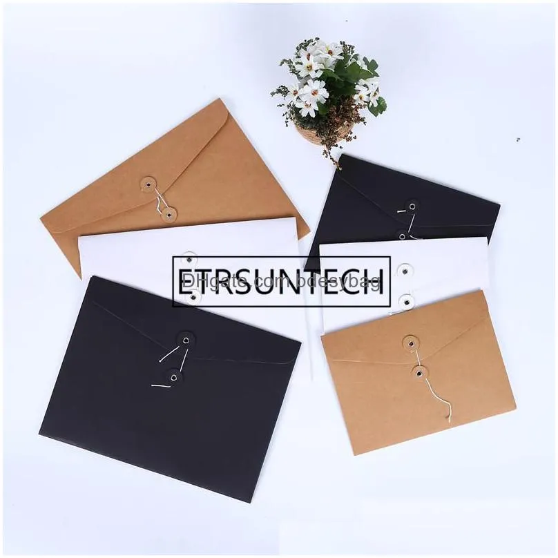 brown kraft paper a5/a4 document holder file storage bag pocket envelope with storage string lock office supply pouch lx2124