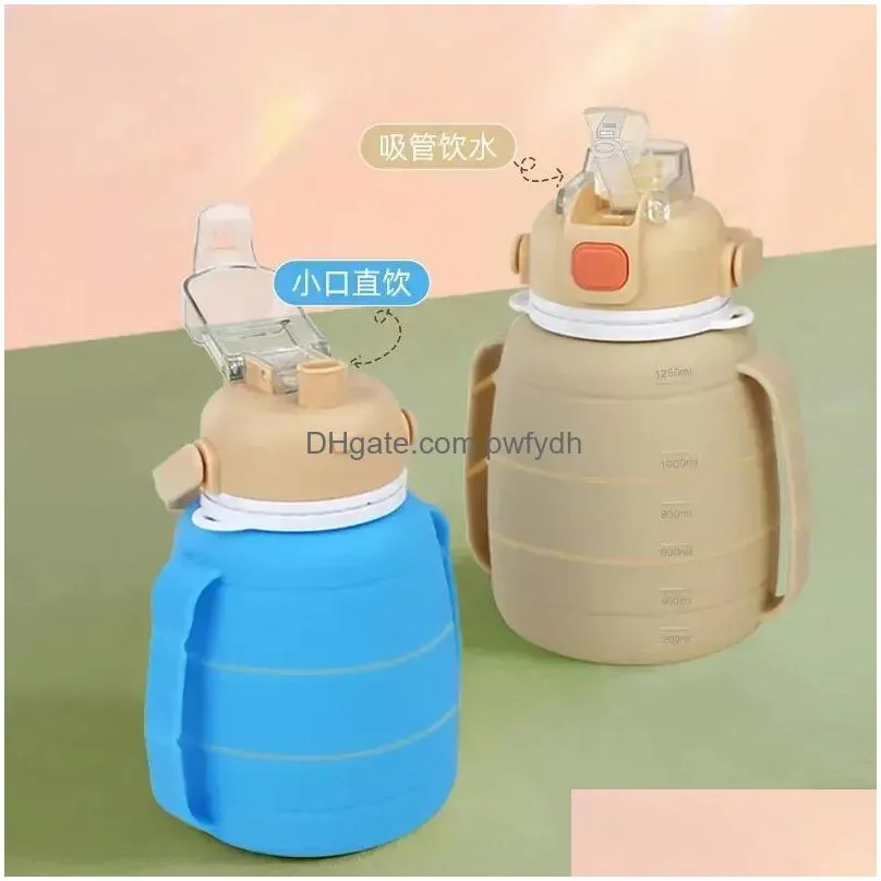 1250ml creative portable leakproof folding water bottle kettle outdoor travel sport silicone foldable water bottle collapsible silicone