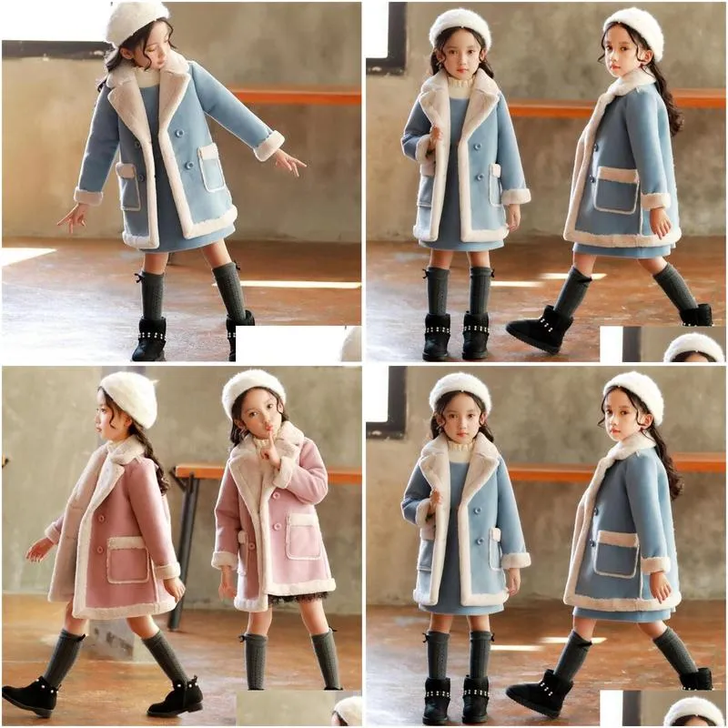 Coat Kids Thicken Velvet Winter Jackets For Girls Fashion Woollen Outerwear Children`s Warm Clothes Toddler Jacket