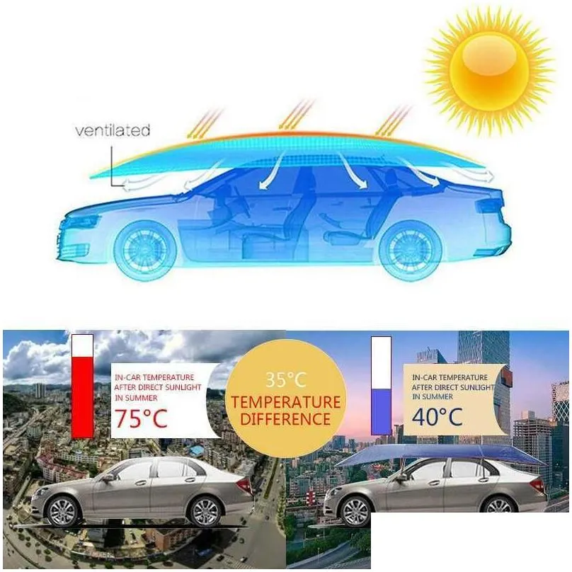 Universal Car Insulated Hood Car Canopy Sunshade Waterproof UV-proof Outdoor Vehicle Carport Sunshade Tarpaulin Shed Hood