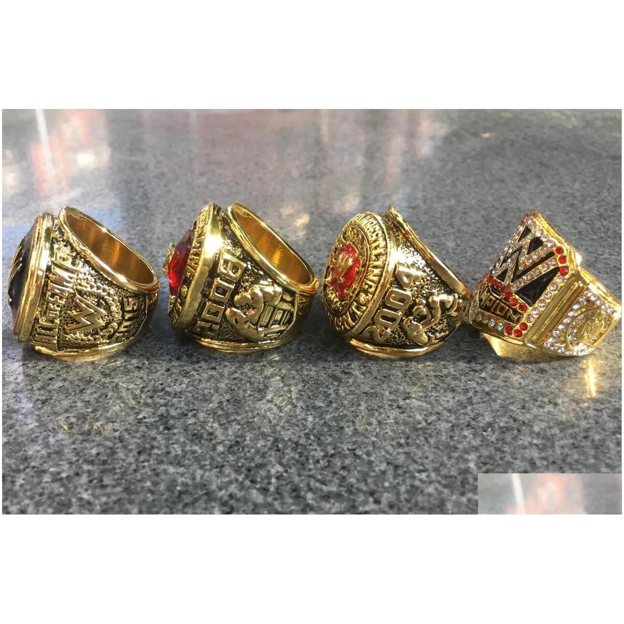 Cluster Rings 4Pcs 2004 2008 Wrestling Federation Hall Of Fame Championship Ring Souvenir Men Fan Gift Wholesale Drop Delivery Jewelry Dh5Qm