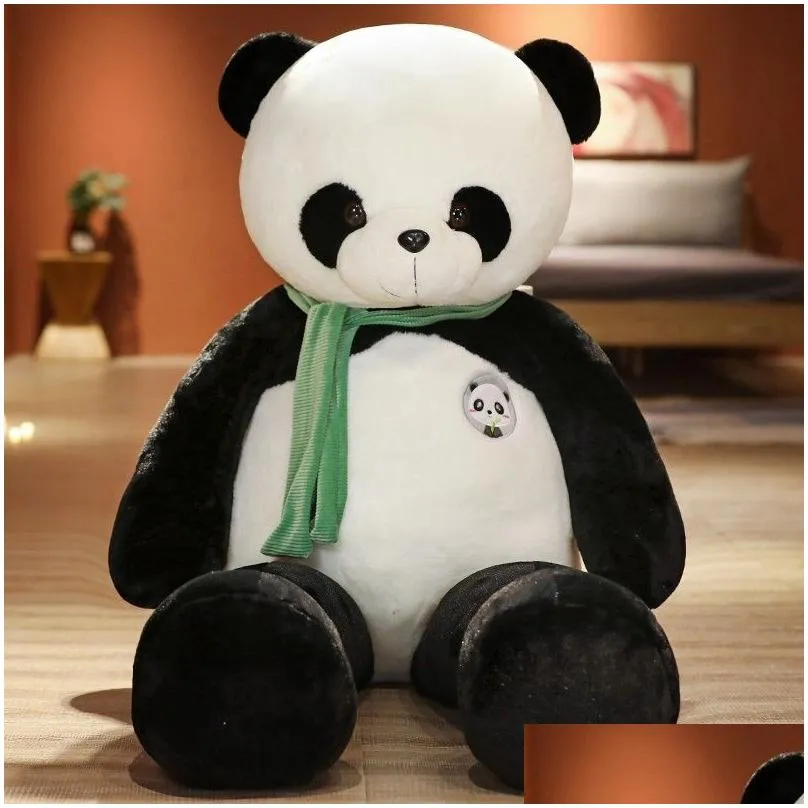 Plush Dolls 95Cm Cute Baby Big Nt Scarf Panda Bear Plush Stuffed Animal Doll Animals Toy Pillow Cartoon Kawaills Girls Lover Gifts 220 Dhefh