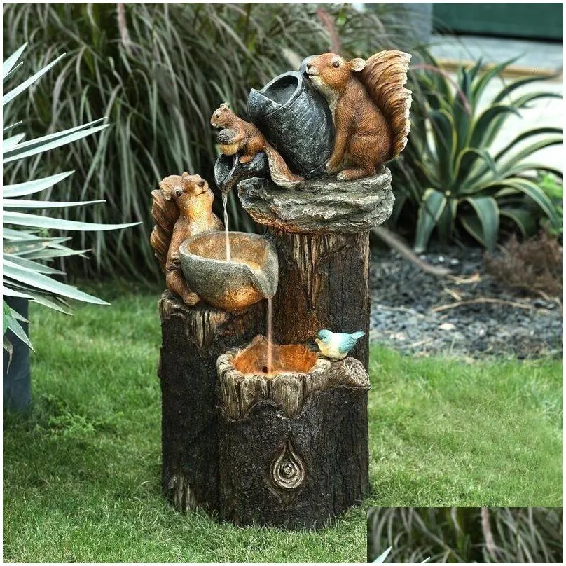 decorative objects figurines outdoor solar garden water fountain resin ornaments with led lights animal statue for home yard jardim