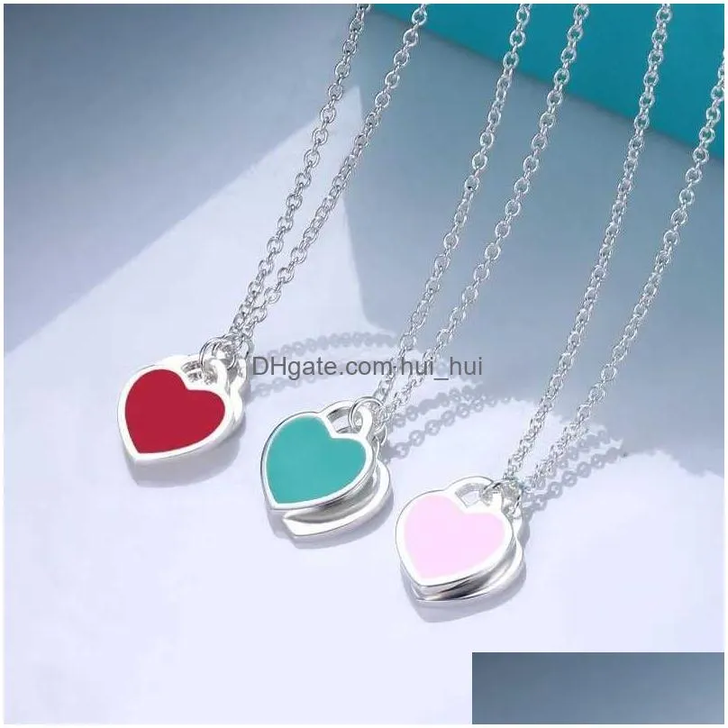 v0p6 stainless steel sweet love heart designer necklace for women cross pink blue red cute choker luxury brand jewelry tiffanyism p44x