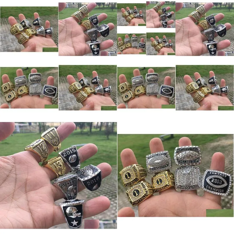 Cluster Rings 7 Pcs Fantasy American Football Championship Ring Men Fan Souvenir Gift Wholesale Drop Drop Delivery Jewelry Ring Dhrkh