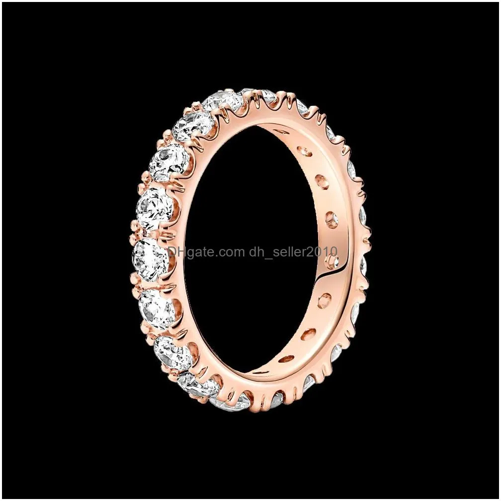 925 sterling silver fashion womens ring rose gold heart-shaped crown with eternal wish semi sparkling suitable for original pandora a special gift for