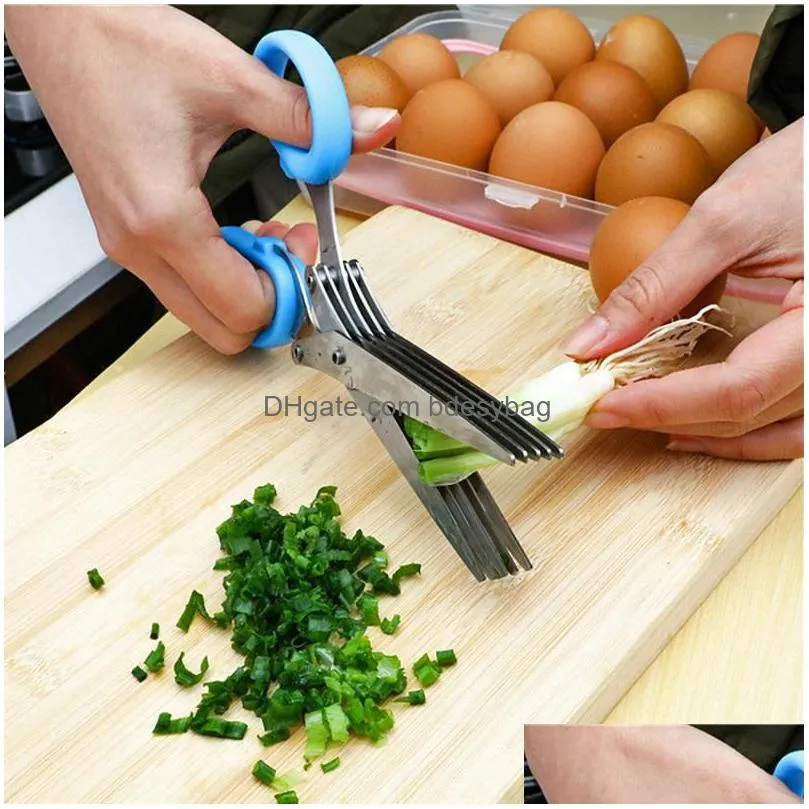 stainless steel cooking tools kitchen accessories 5 layers knives sushi shredded scallion cut herb scissors w0146