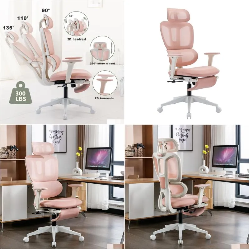 Ergonomic Mesh Office Chair with 2D Adjustable Armrest,High Back Desk Computer Chair,pink