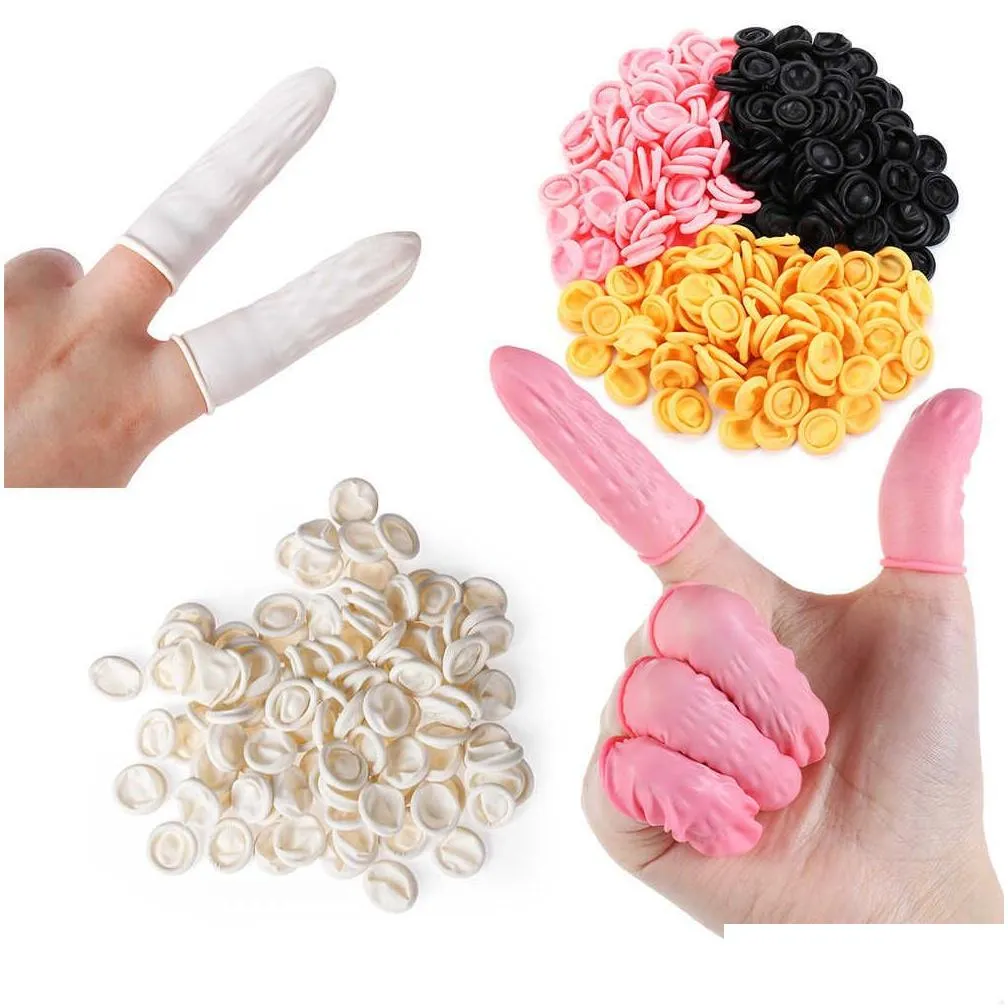 wholesale 100Pcs Disposable Fingertips Protector Gloves Natural Rubber Non-slip Anti-static Latex Finger Cots Fingertips Durable Tool