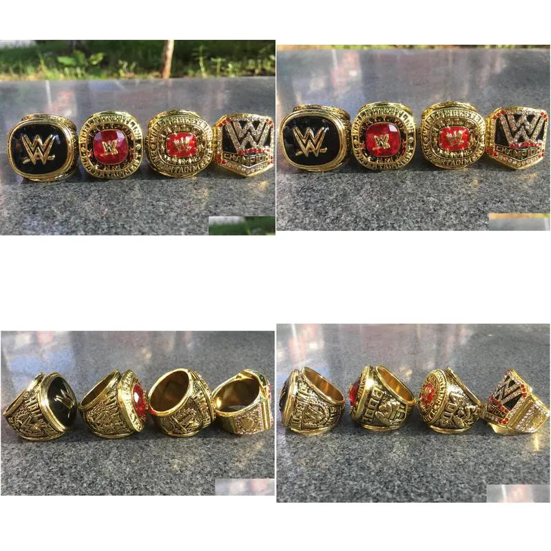 Cluster Rings 4Pcs 2004 2008 Wrestling Federation Hall Of Fame Championship Ring Souvenir Men Fan Gift Wholesale Drop Delivery Jewelry Dh5Qm