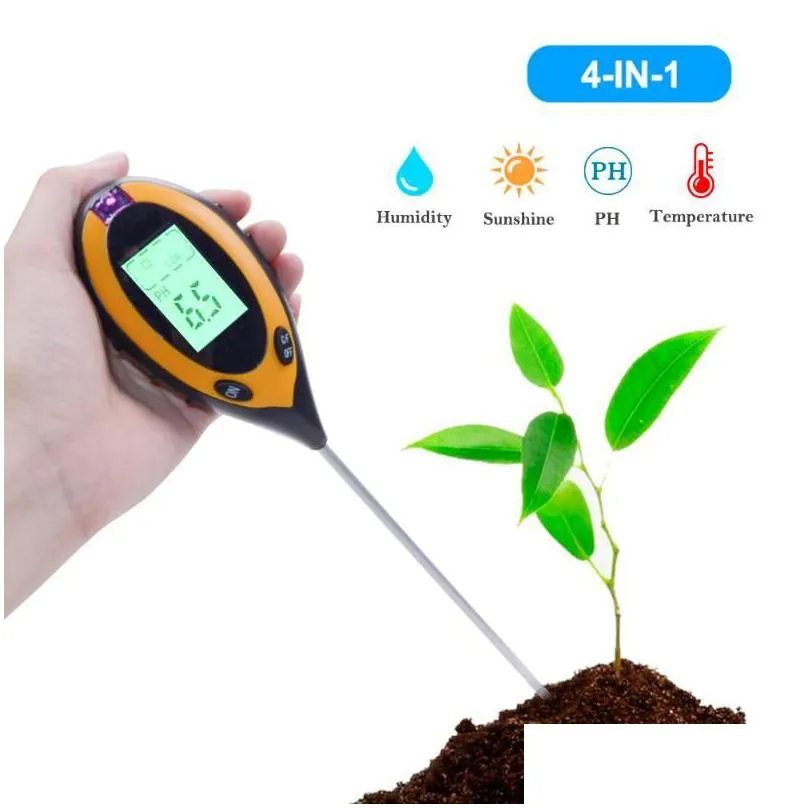 Ph Meters Wholesale Meters 4 In 1 Soil Tester Digital Ph Meter Moisture Monitor Temperature Sunlight For Gardening Plants Farming1 Dro Dhr6T