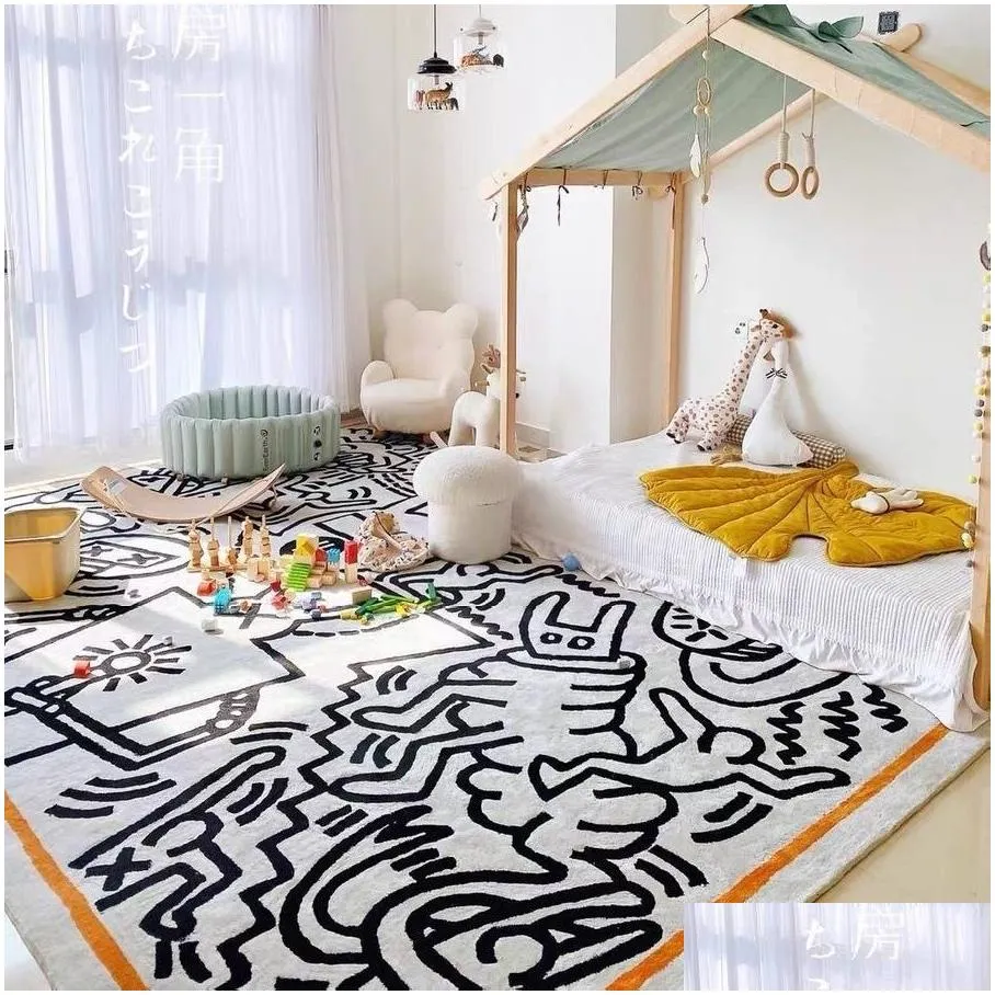 carpet keith haring messy puzzle area rug floor mat luxury living room bedroom bedside bay window 230113