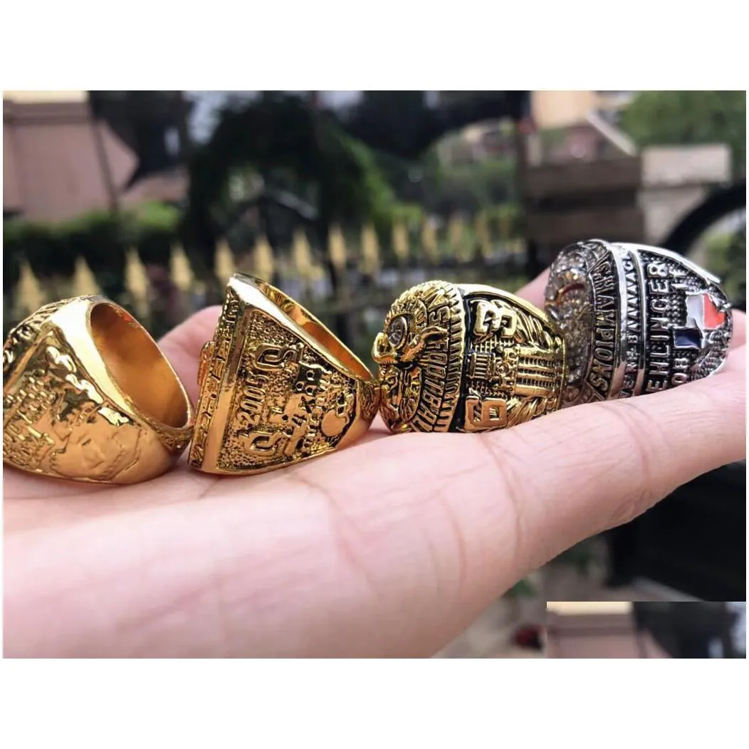 With Side Stones 4Pcs Texas Longhorn Rose Bowl Sec Team Champions Championship Ring With Wooden Box Men Fan Gift Wholesale Drop Drop D Dhrvm