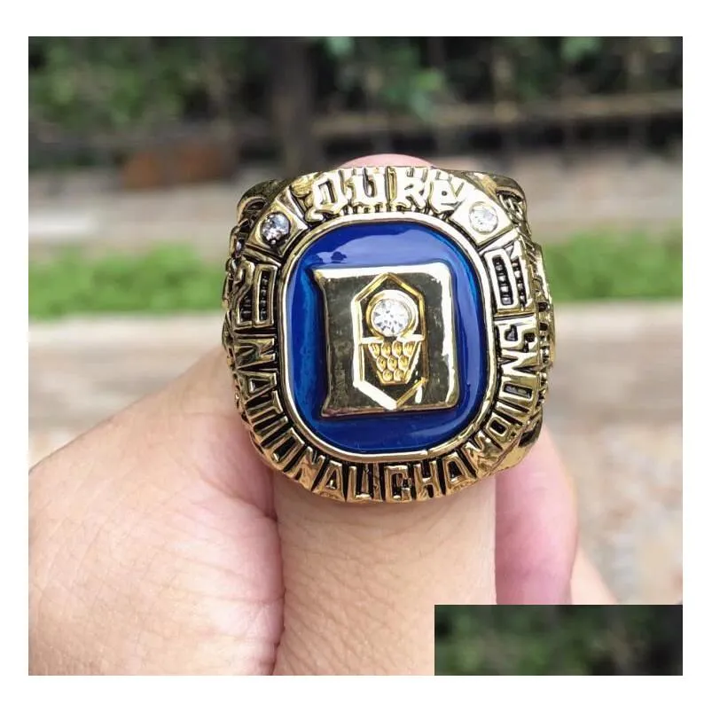 With Side Stones  Blue 2001 Devils National Team Championship Ring With Wooden Box Men Fan Souvenir Gift Wholesale Drop Drop Deliv Dha1Y