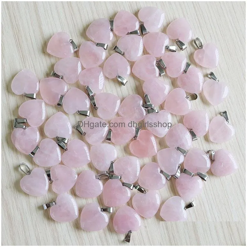 natural stone pink rose quartz opal tigers eye amethyst heart shape charms white black crystal pendants for earrings necklace accessories jewelry