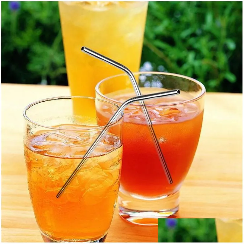 stainless steel drinking straw set reusable straws metal drinking straw bar drinks party wine accessories straight bent style dh0118