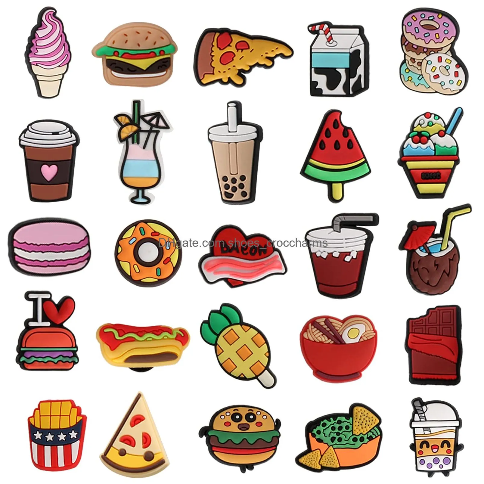 food themed shoe decoration charms hamburger fries shoe charms pack fit for shoe wristband clog sandals decor pvc clog pins accessories charms for party favor holiday birthday gifts