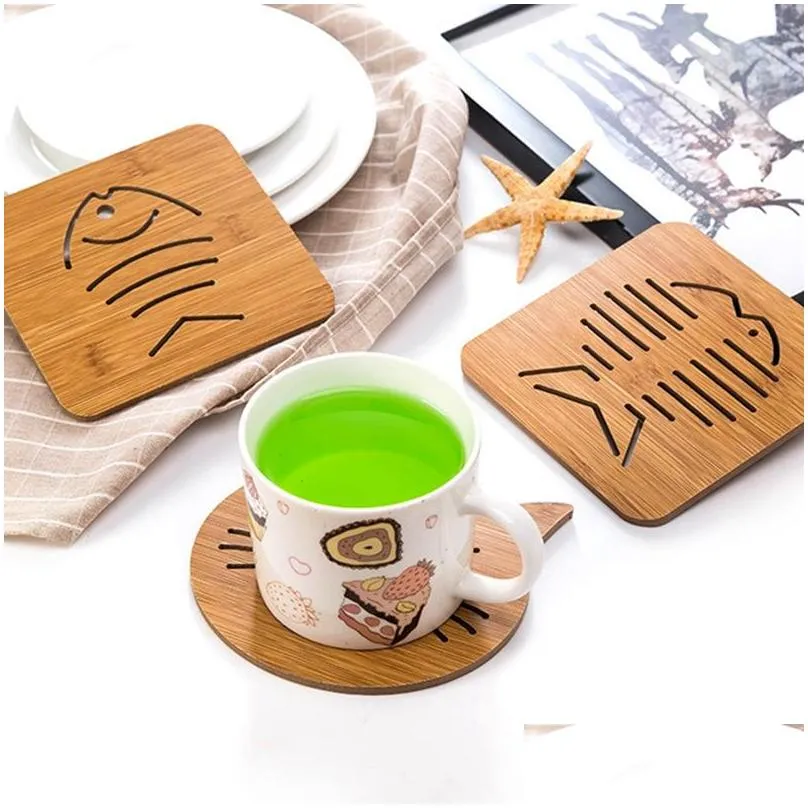 cartoon hollow wooden coaster placemat antiskid pad mats bottom with silicone kitchen thicken anti insulation mat tray pad dbc