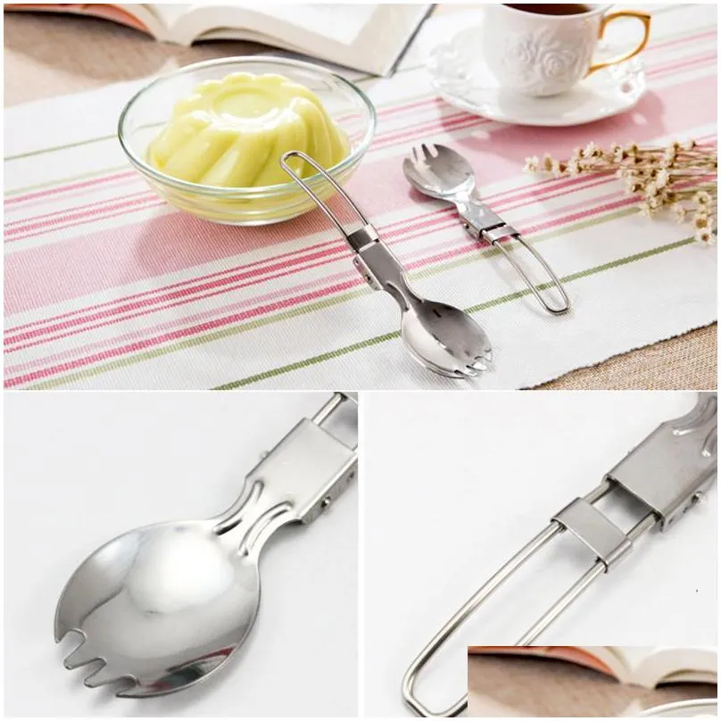 outdoor stainless steel folding fork cutlery portable picnic tableware camping foldable knife spoons lightweight flatware spoons dh1290