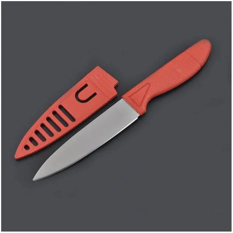 sharp candy color fruit knife knives cover stainless steel knife portable red green knifes paring knife vtky2344