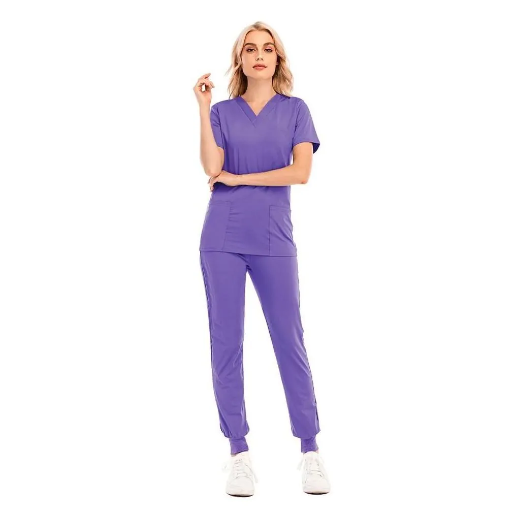 womens two piece pants womens solid color spa threaded clinic work suits tops uni scrub pet nursing uniform drop delivery apparel c