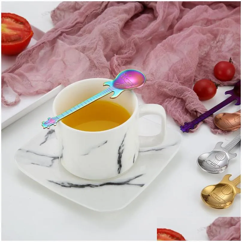 creative gift 304 stainless steel guitar shape spoon food grade coffee stirring tableware delicate smooth surface music bar spoon dh0531