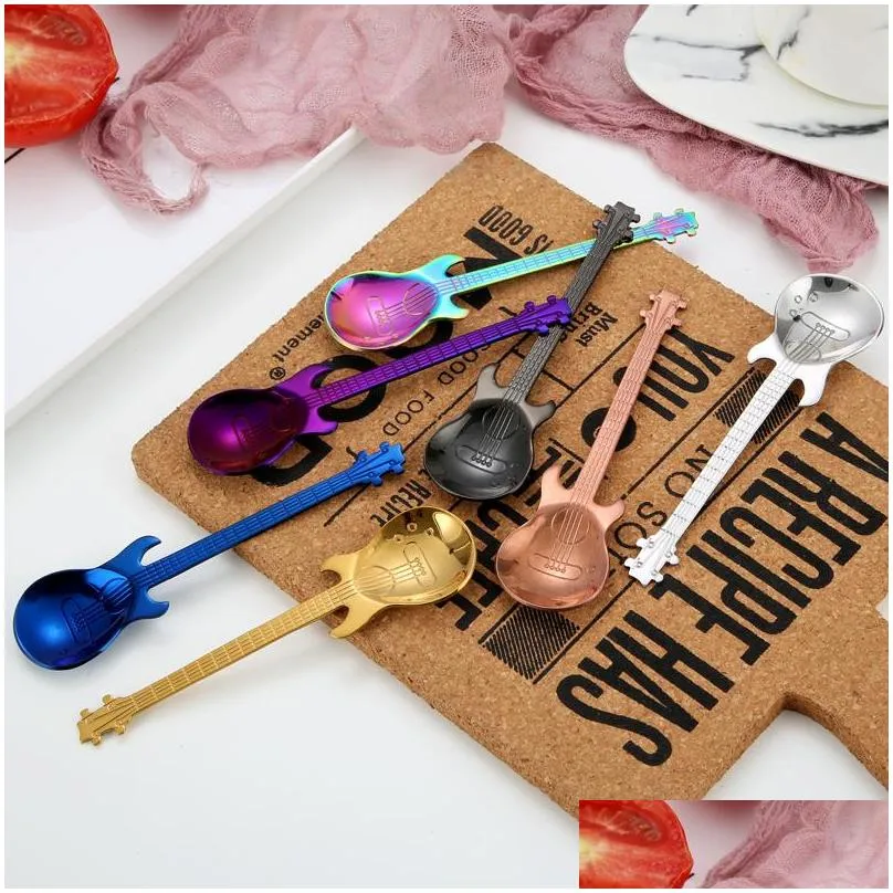 creative gift 304 stainless steel guitar shape spoon food grade coffee stirring tableware delicate smooth surface music bar spoon dh0531