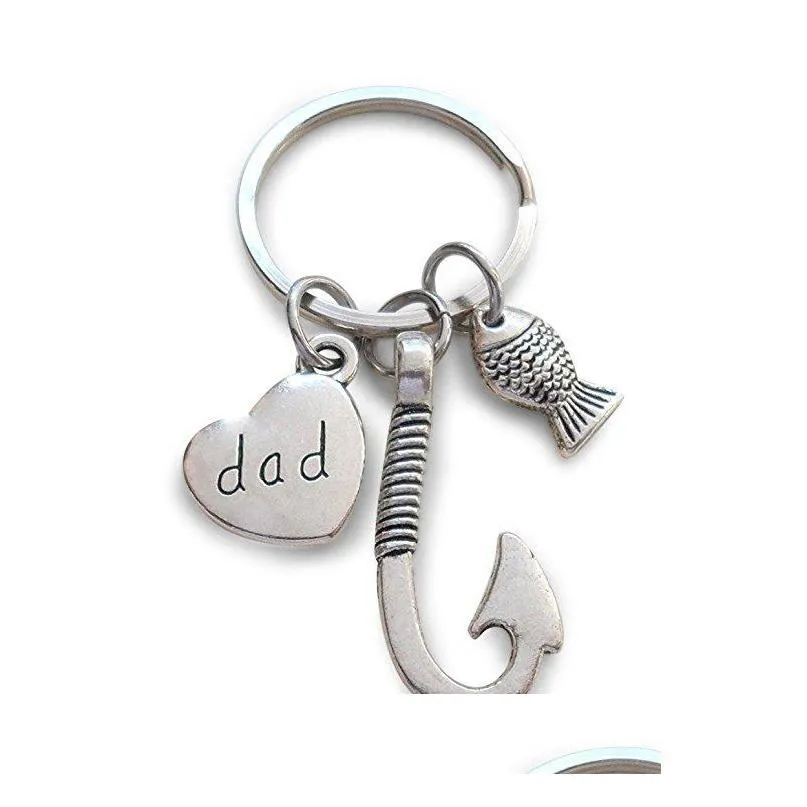 fish hooks keychain metal silver color dad key chain keyring for father daddy fashion jewelry fathers day gift vt0119