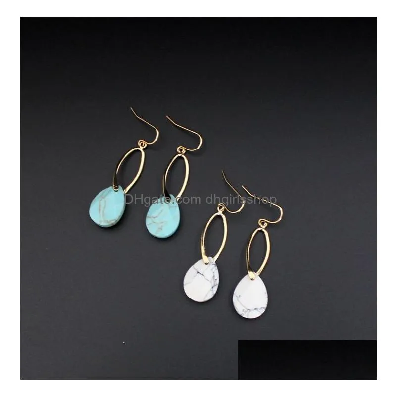 natural water drop white green turquoise stone dangle earrings waterdrop gold color jewelry for women
