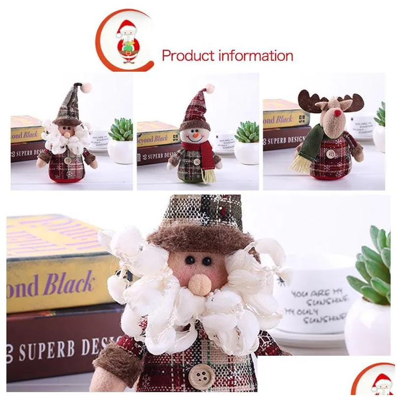 christmas party home bar decoration party toys christmas ornaments plush toy santa claus elk snowman cute mini desk toy dh0356